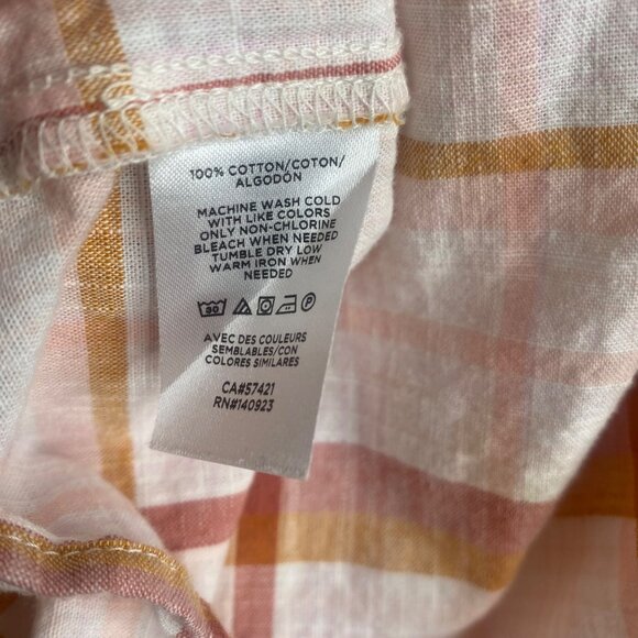 Loft Outlet Off-Shoulder Top Womens Size M Pink & Yellow Plaid Cotton Lightweigh - Picture 3 of 8